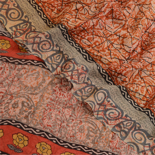 Sanskriti Vintage Sarees Hand Block Printed Pure Georgette Sari 5yd Craft Sustainable Fabric