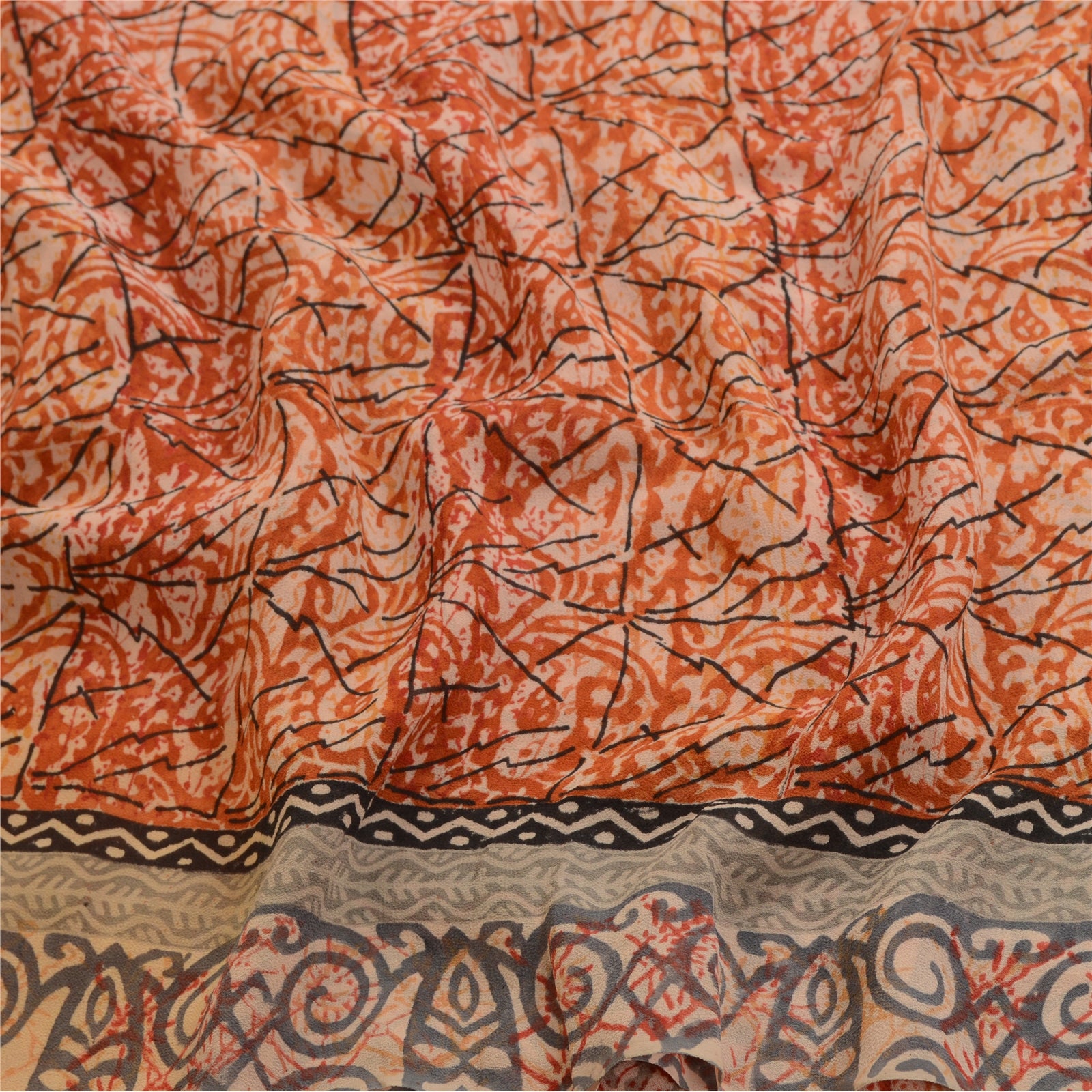 Sanskriti Vintage Sarees Hand Block Printed Pure Georgette Sari 5yd Craft Sustainable Fabric