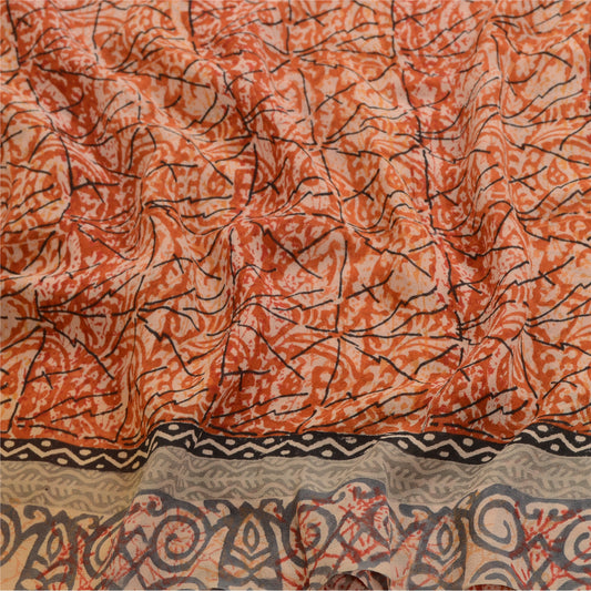 Sanskriti Vintage Sarees Hand Block Printed Pure Georgette Sari 5yd Craft Sustainable Fabric
