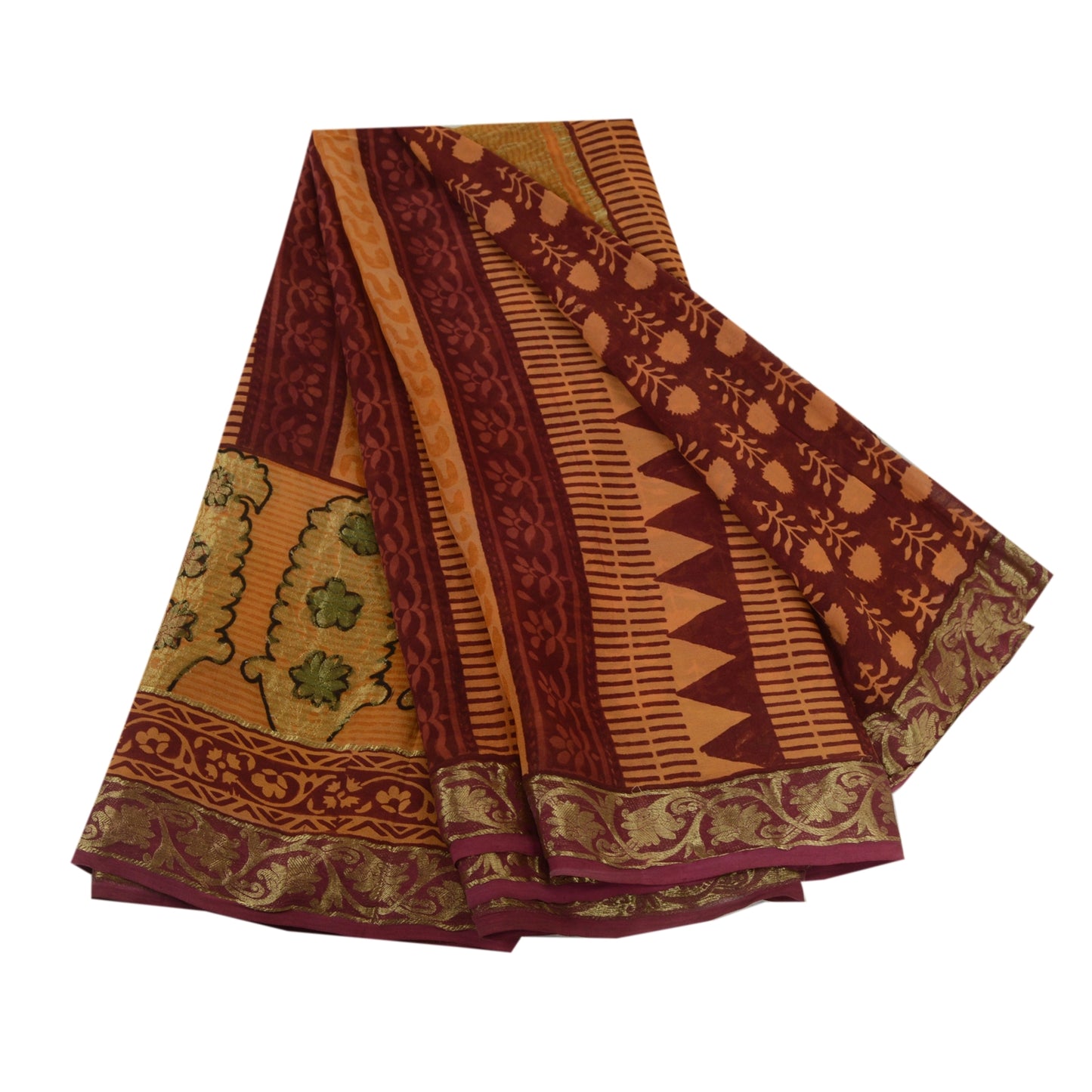 Sanskriti Vintage Sarees Red Pure Georgette Silk Zari Work Printed Sari Sustainable Fabric