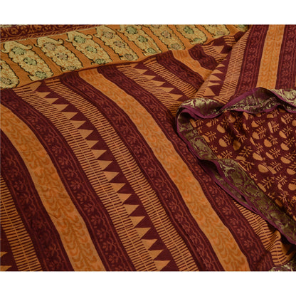 Sanskriti Vintage Sarees Red Pure Georgette Silk Zari Work Printed Sari Sustainable Fabric