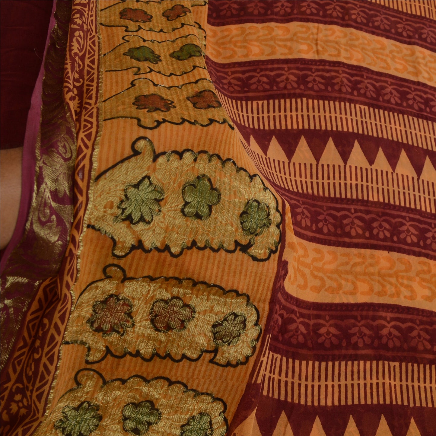 Sanskriti Vintage Sarees Red Pure Georgette Silk Zari Work Printed Sari Sustainable Fabric