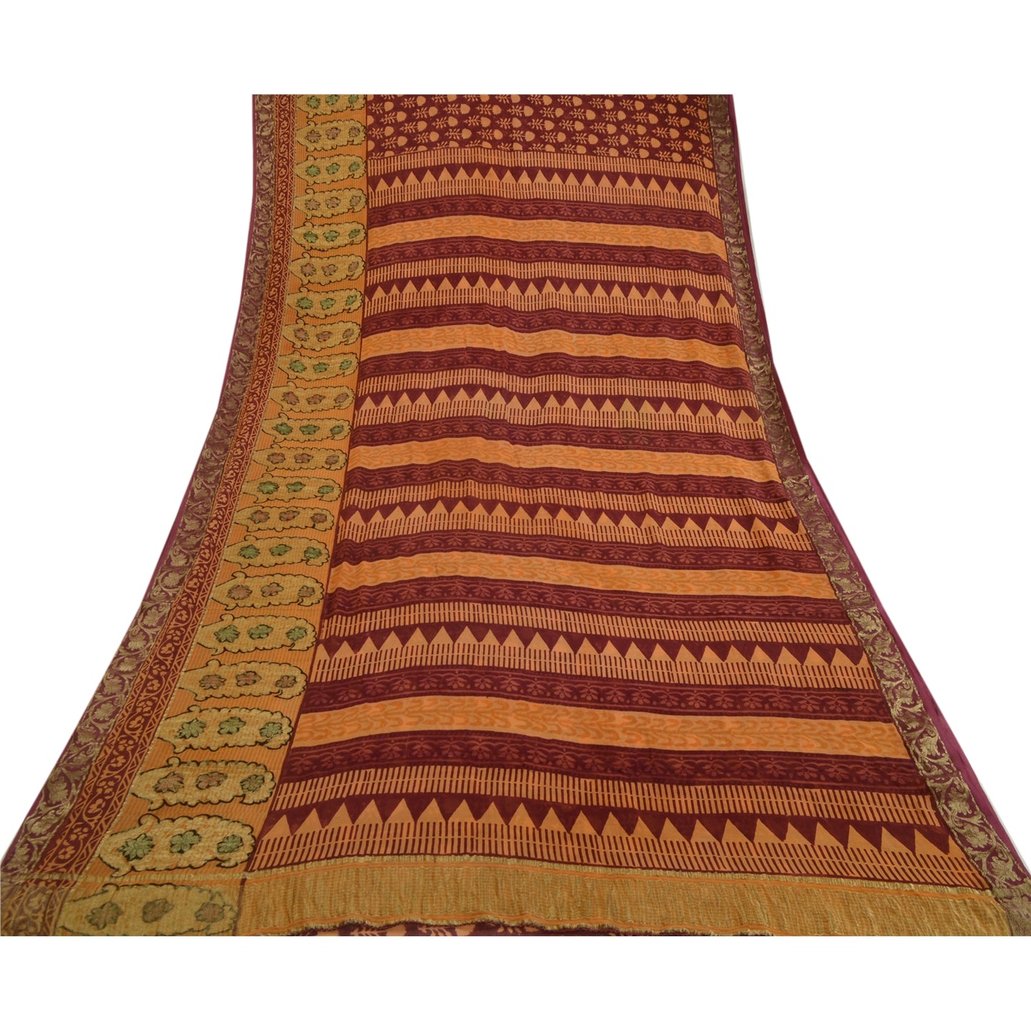 Sanskriti Vintage Sarees Red Pure Georgette Silk Zari Work Printed Sari Sustainable Fabric