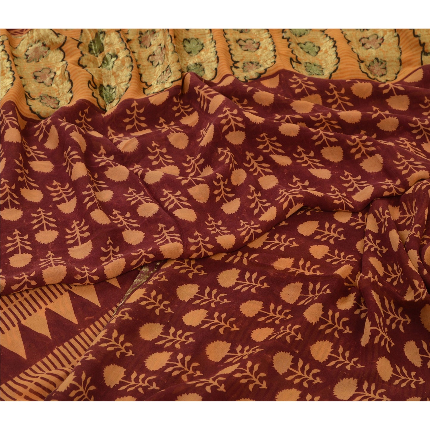 Sanskriti Vintage Sarees Red Pure Georgette Silk Zari Work Printed Sari Sustainable Fabric