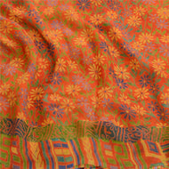 Sanskriti Vintage Sarees Orange Pure Chiffon Silk Printed Sari Soft Craft Fabric