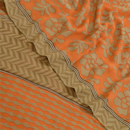 Sanskriti Vintage Sarees Orange Pure Georgette Silk Printed Sari Craft Sustainable Fabric
