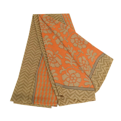 Sanskriti Vintage Sarees Orange Pure Georgette Silk Printed Sari Craft Sustainable Fabric