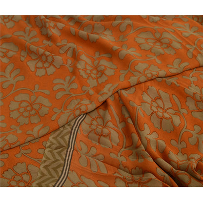 Sanskriti Vintage Sarees Orange Pure Georgette Silk Printed Sari Craft Sustainable Fabric