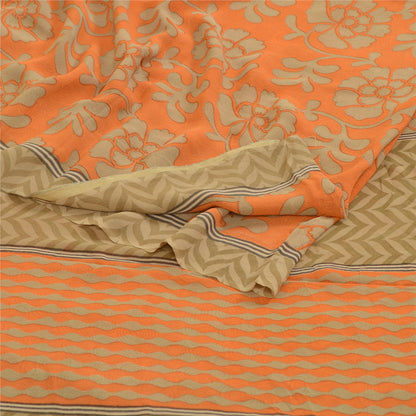 Sanskriti Vintage Sarees Orange Pure Georgette Silk Printed Sari Craft Sustainable Fabric