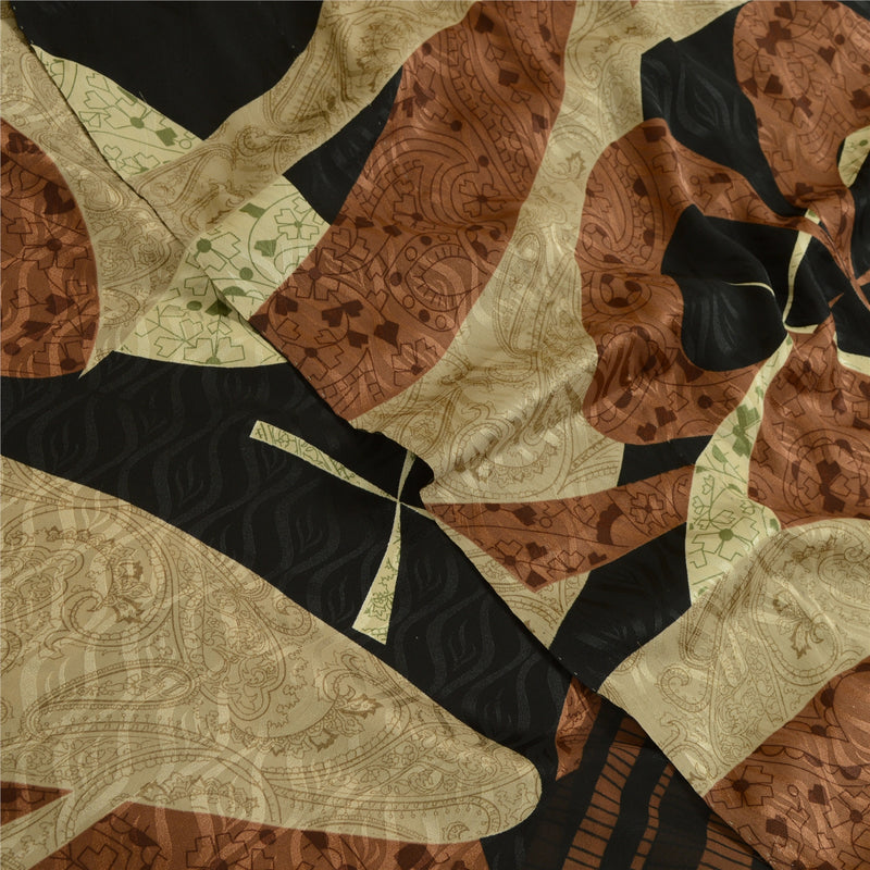 Sanskriti Vintage Sarees From India Black Georgette Printed Sari Craft Sustainable Fabric