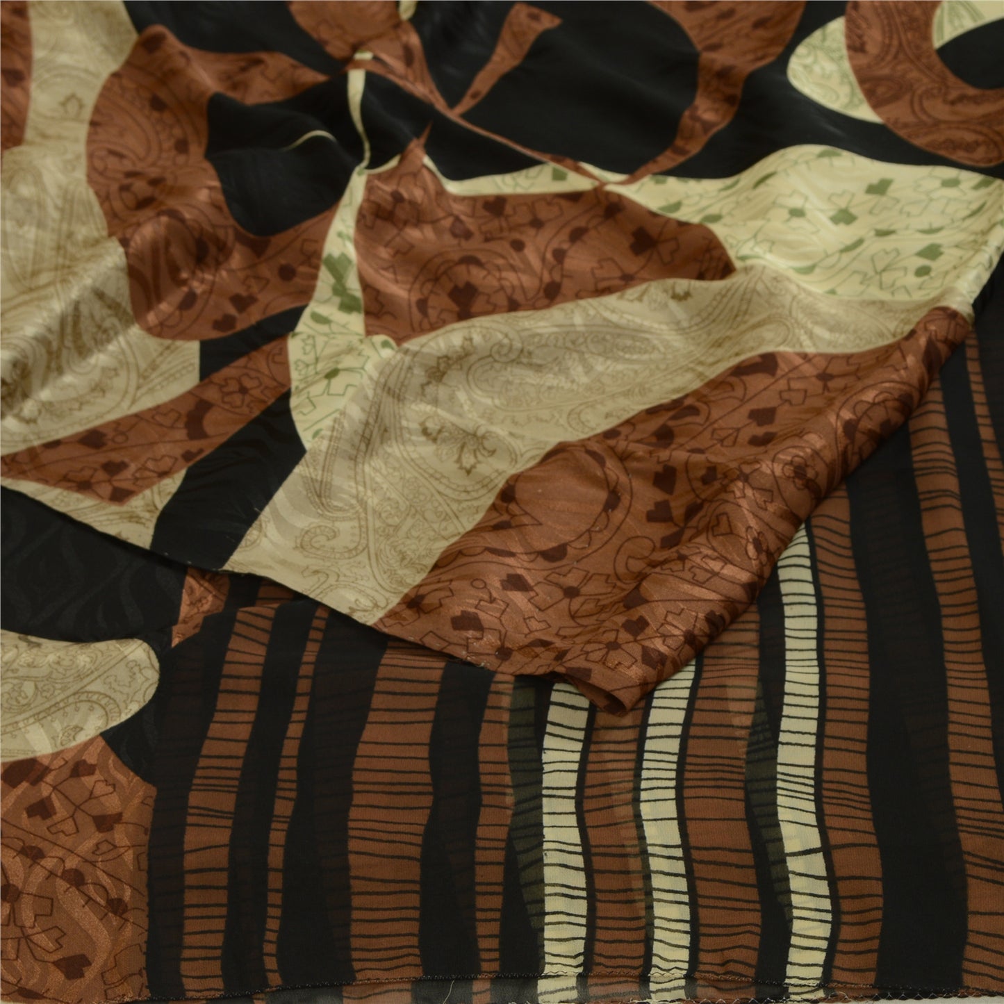 Sanskriti Vintage Sarees From India Black Georgette Printed Sari Craft Sustainable Fabric