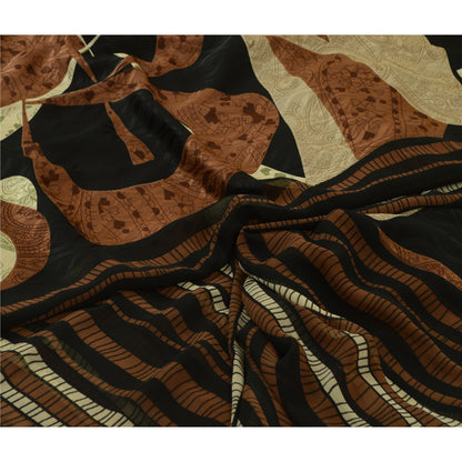 Sanskriti Vintage Sarees From India Black Georgette Printed Sari Craft Sustainable Fabric