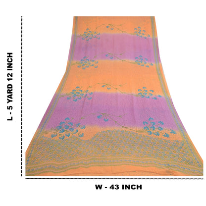 Sanskriti Vintage Sarees Orange/Purple Pure Georgette Printed Sari Craft Sustainable Fabric