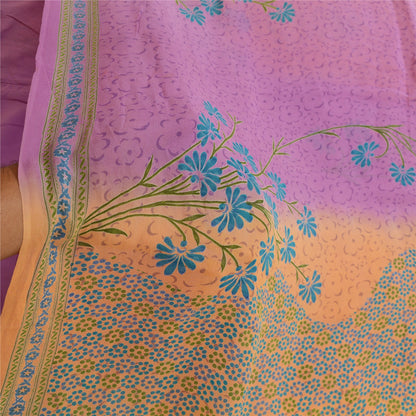 Sanskriti Vintage Sarees Orange/Purple Pure Georgette Printed Sari Craft Sustainable Fabric