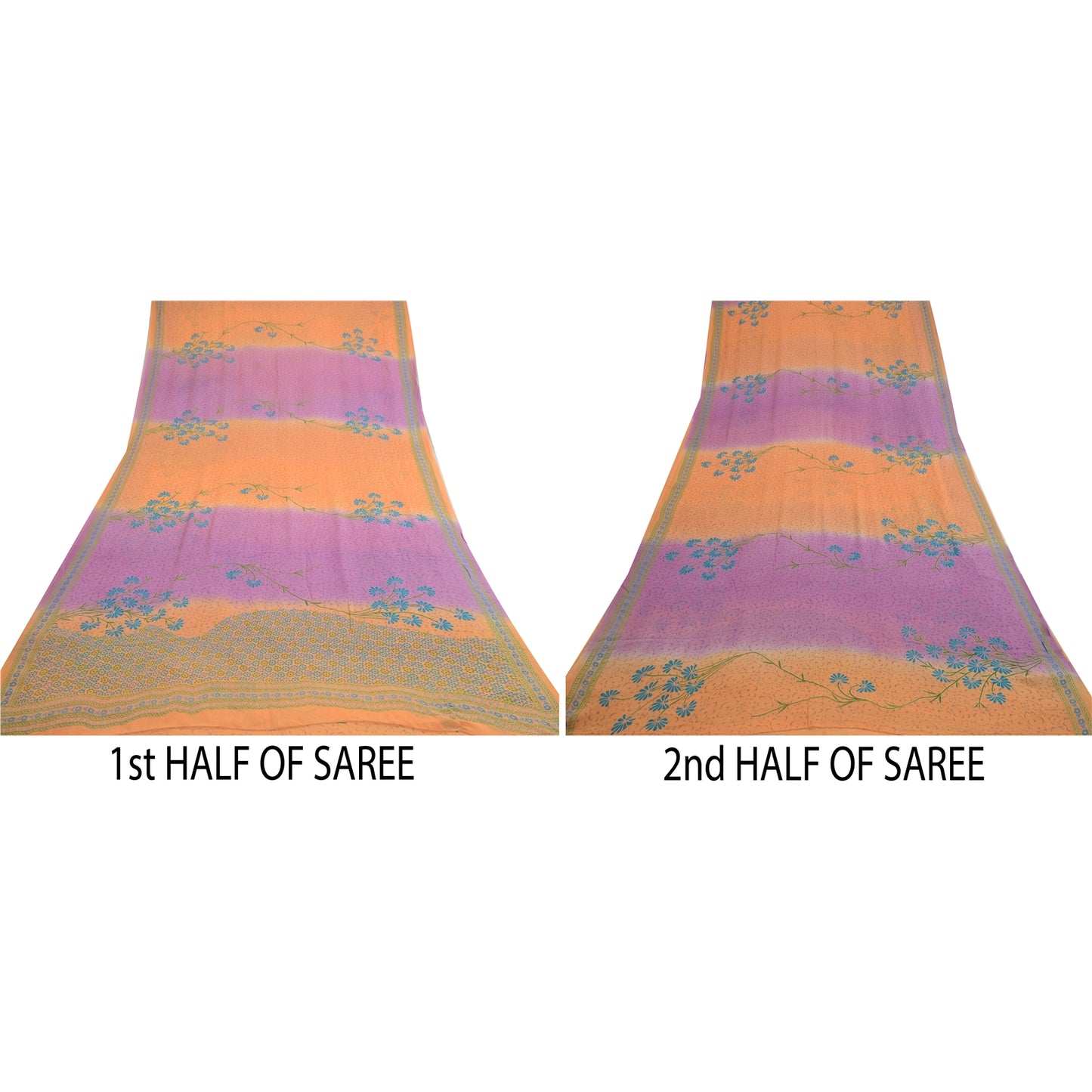 Sanskriti Vintage Sarees Orange/Purple Pure Georgette Printed Sari Craft Sustainable Fabric