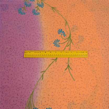 Sanskriti Vintage Sarees Orange/Purple Pure Georgette Printed Sari Craft Sustainable Fabric