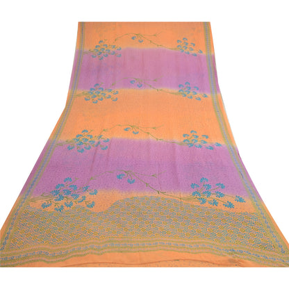 Sanskriti Vintage Sarees Orange/Purple Pure Georgette Printed Sari Craft Sustainable Fabric