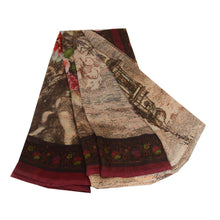 Load image into Gallery viewer, Sanskriti Vintage Sarees Indian Ivory Digital Print Georgette Sari Craft Fabric
