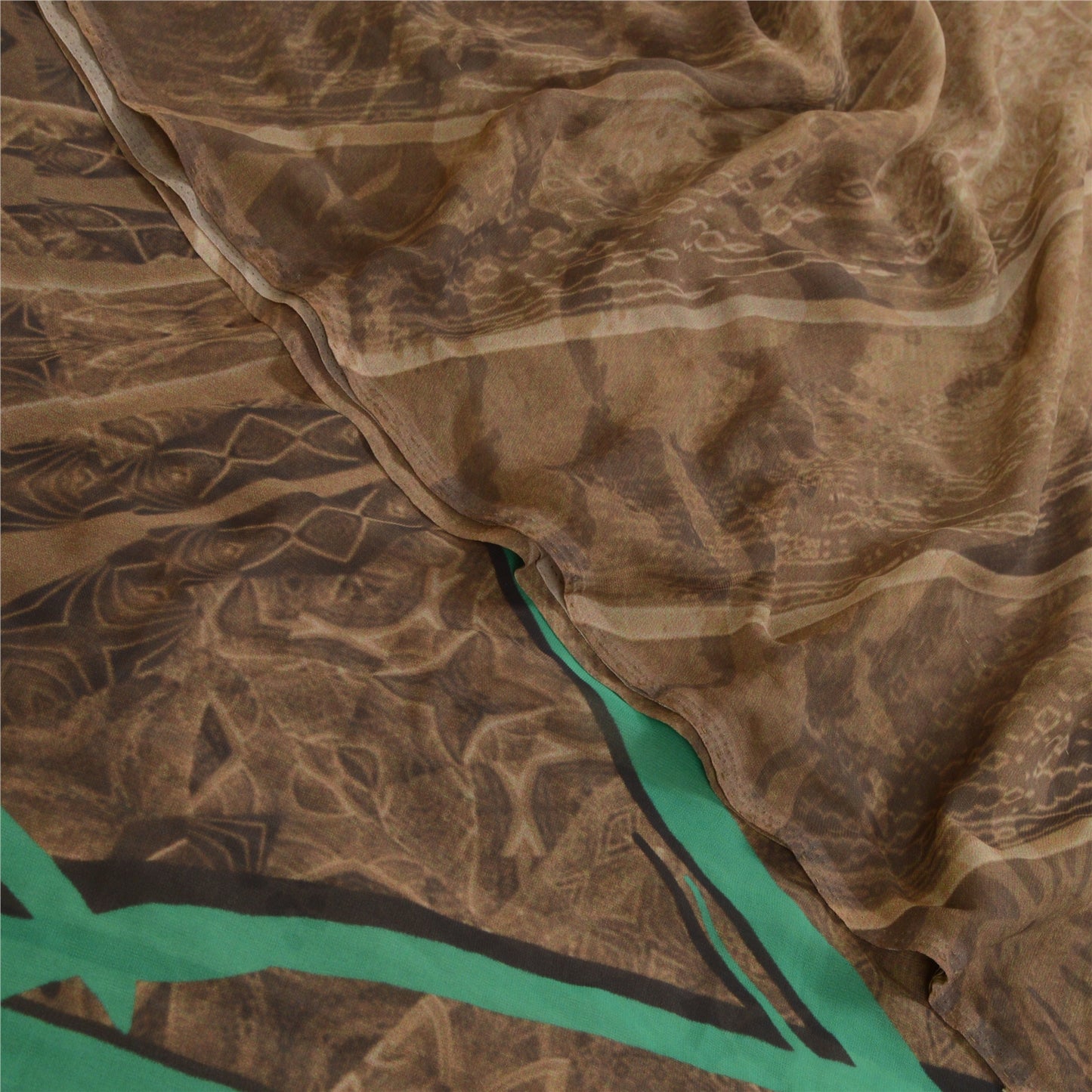 Sanskriti Vintage Sarees Indian Light-Brown Georgette Printed Sari Craft Sustainable Fabric