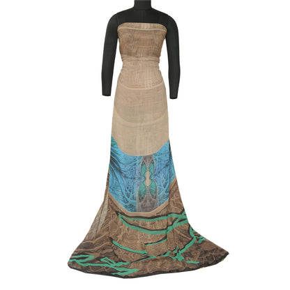 Sanskriti Vintage Sarees Indian Light-Brown Georgette Printed Sari Craft Sustainable Fabric