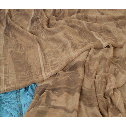 Sanskriti Vintage Sarees Indian Light-Brown Georgette Printed Sari Craft Sustainable Fabric