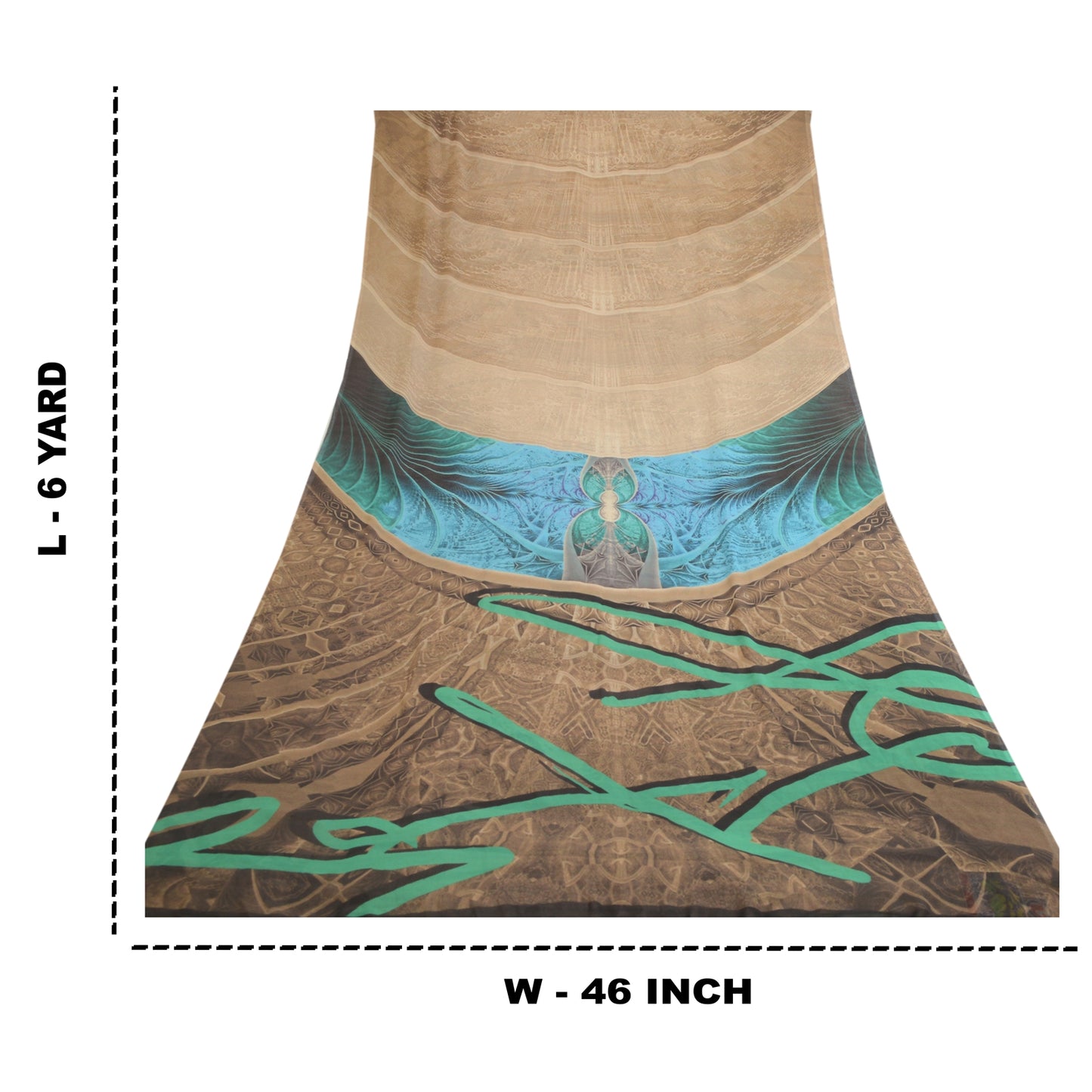 Sanskriti Vintage Sarees Indian Light-Brown Georgette Printed Sari Craft Sustainable Fabric