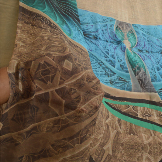 Sanskriti Vintage Sarees Indisk Lysebrun Georgette Trykt Sari Håndværk Bæredygtigt Stoff