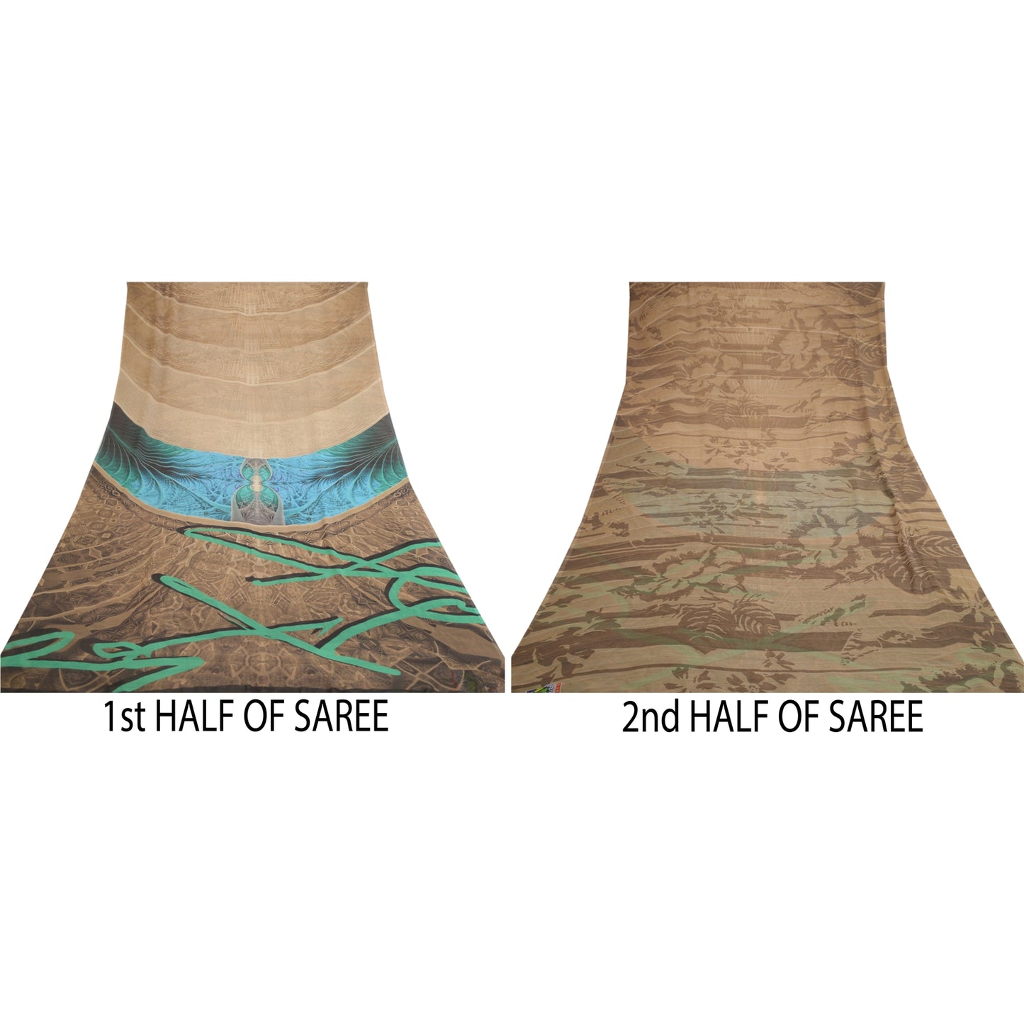 Sanskriti Vintage Sarees Indian Light-Brown Georgette Printed Sari Craft Sustainable Fabric