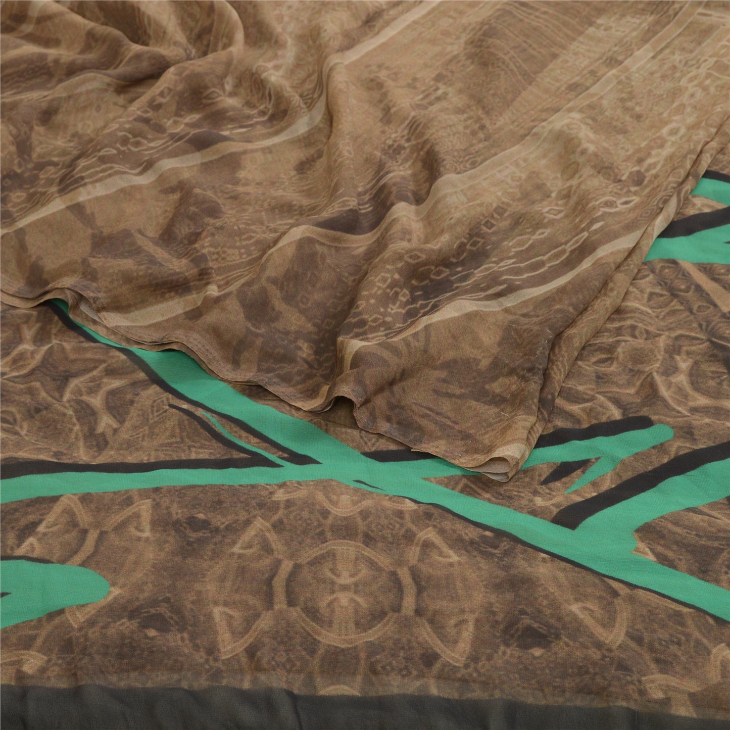 Sanskriti Vintage Sarees Indian Light-Brown Georgette Printed Sari Craft Sustainable Fabric