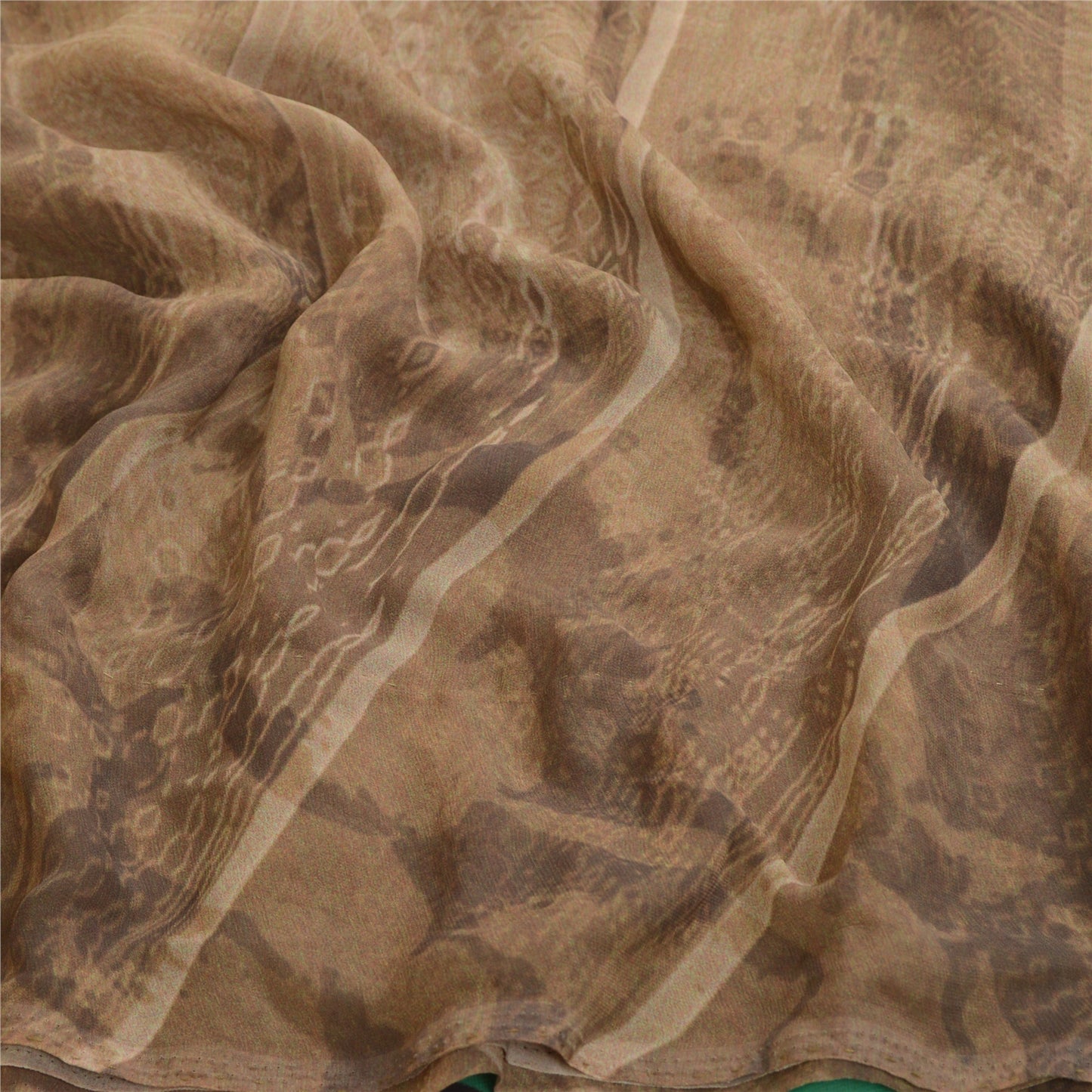 Sanskriti Vintage Sarees Indian Light-Brown Georgette Printed Sari Craft Sustainable Fabric