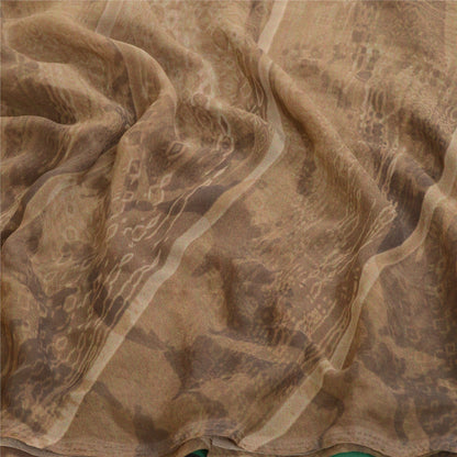Sanskriti Vintage Sarees Indian Light-Brown Georgette Printed Sari Craft Sustainable Fabric