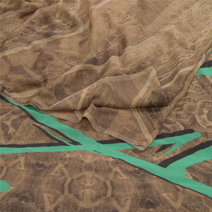 Sanskriti Vintage Sarees Indian Light-Brown Georgette Printed Sari Craft Sustainable Fabric