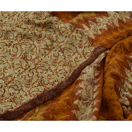 Sanskriti Vintage Sarees Flerfarvet Ren Georgette Silke Trykt Sari Håndværk Bæredygtigt Stoff