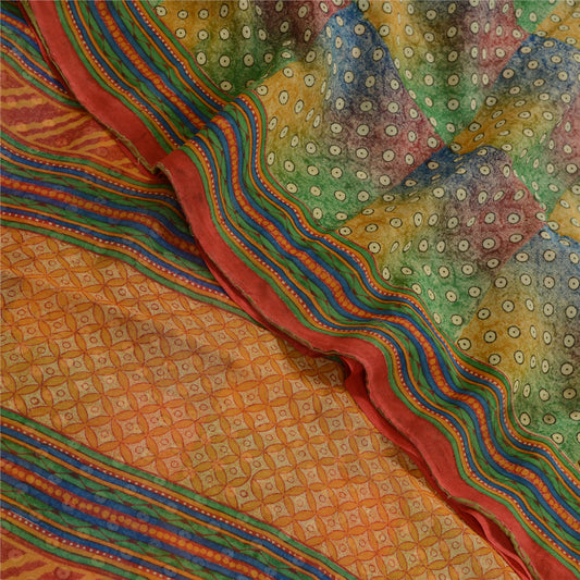 Sanskriti Vintage Sarees Flerfarvet Ren Georgette Silke Trykt Sari Håndværk Bæredygtigt Stoff
