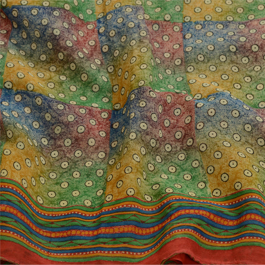 Sanskriti Vintage Sarees Flerfarvet Ren Georgette Silke Trykt Sari Håndværk Bæredygtigt Stoff