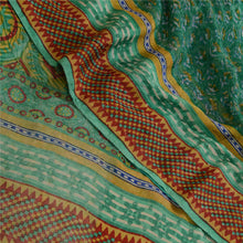 Load image into Gallery viewer, Sanskriti Vintage Sarees Green Block Printed Pure Chiffon Silk Sari Craft Fabric
