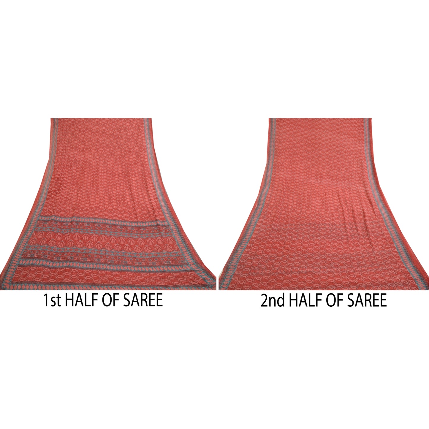 Sanskriti Vintage Sarees From India Red Printed Georgette Sari 5yd Craft Sustainable Fabric