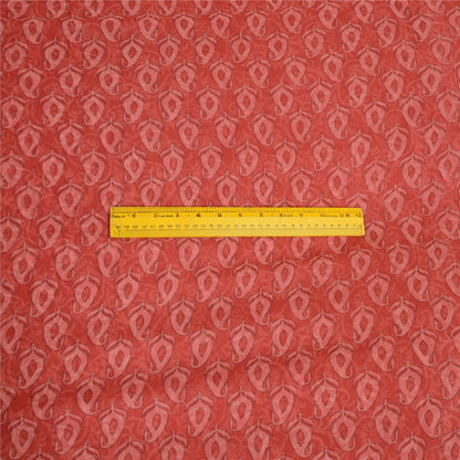 Sanskriti Vintage Sarees From India Red Printed Georgette Sari 5yd Craft Sustainable Fabric