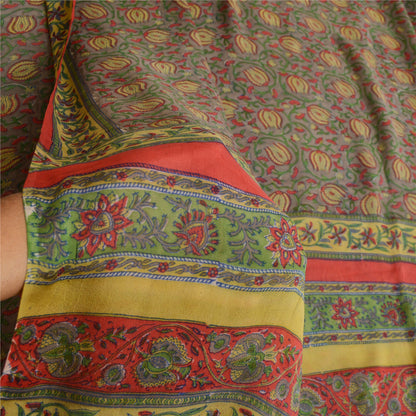 Sanskriti Vintage Sarees Gray Pure Georgette Silk Printed Sari 5yd Craft Sustainable Fabric