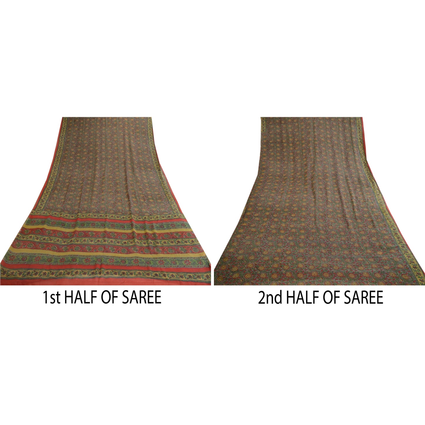 Sanskriti Vintage Sarees Gray Pure Georgette Silk Printed Sari 5yd Craft Sustainable Fabric