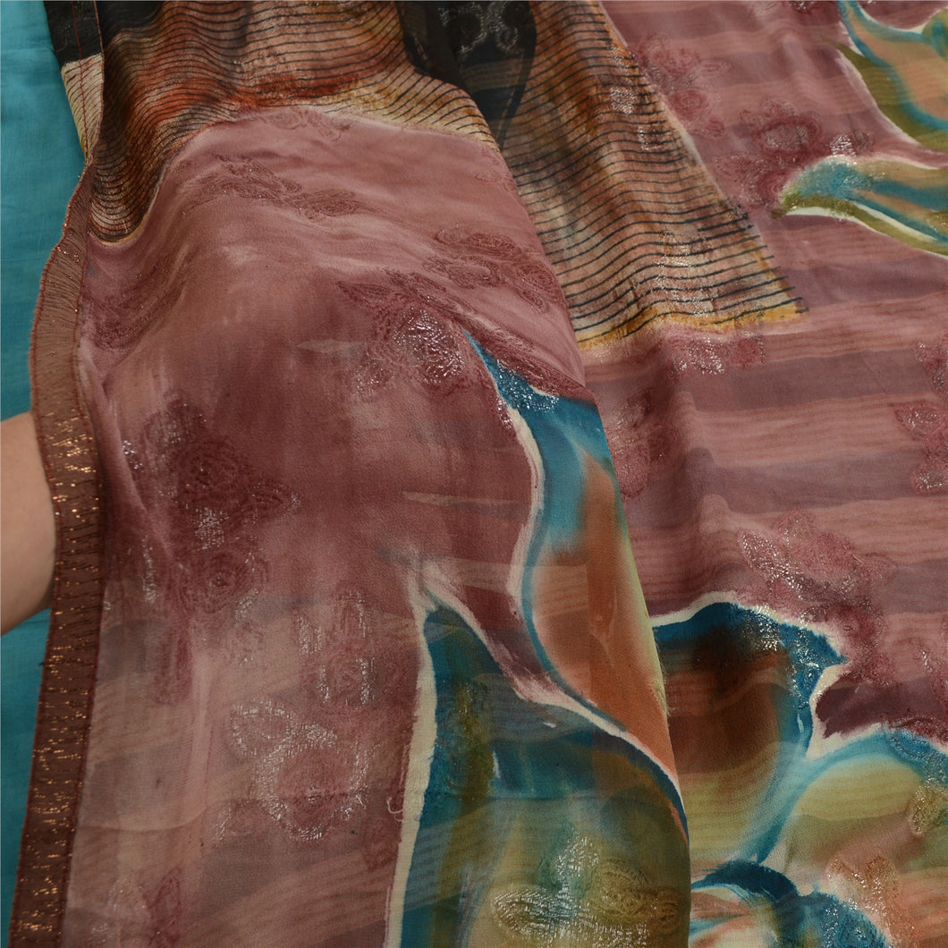 Sanskriti Vintage Sarees Pure Georgette Silk Printed Woven Sari 5yd Craft Fabric