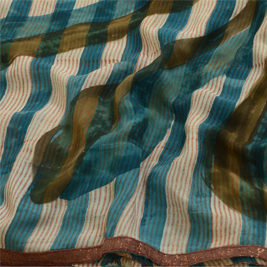 Sanskriti Vintage Sarees Pure Georgette Silk Printed Woven Sari 5yd Craft Sustainable Fabric