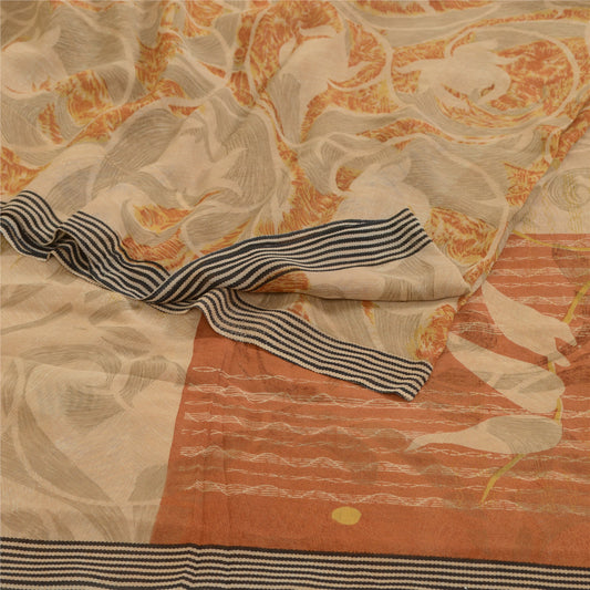 Sanskriti Vintage Sarees Brown Pure Georgette Silk Printed Sari 5yd Craft Sustainable Fabric