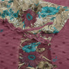 Sanskriti Vintage Sarees Indian Cream/Purple Georgette Printed Sari Craft Sustainable Fabric