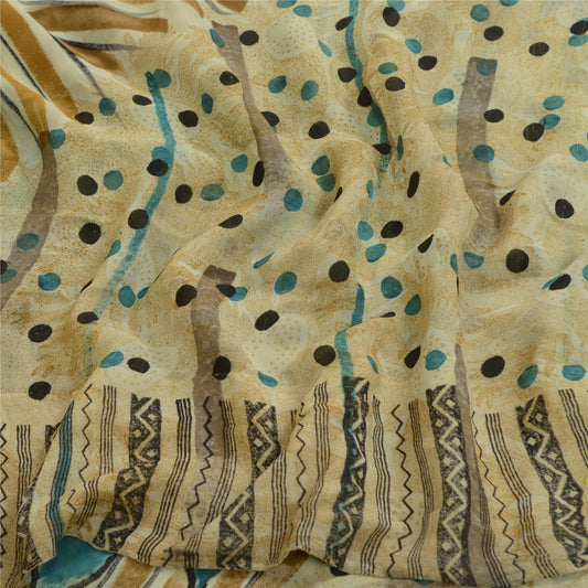 Sanskriti Vintage Sarees Indian Gray Pure Georgette Silk Print Sari Craft Sustainable Fabric