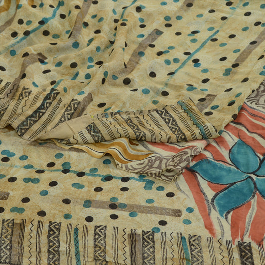 Sanskriti Vintage Sarees Indian Gray Pure Georgette Silk Print Sari Craft Sustainable Fabric