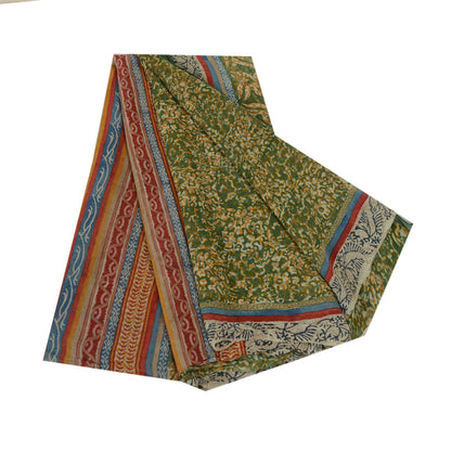 Сари Sanskriti Vintage Green 100% чистый шелк жоржет с принтом сари Craft Экологичная ткань