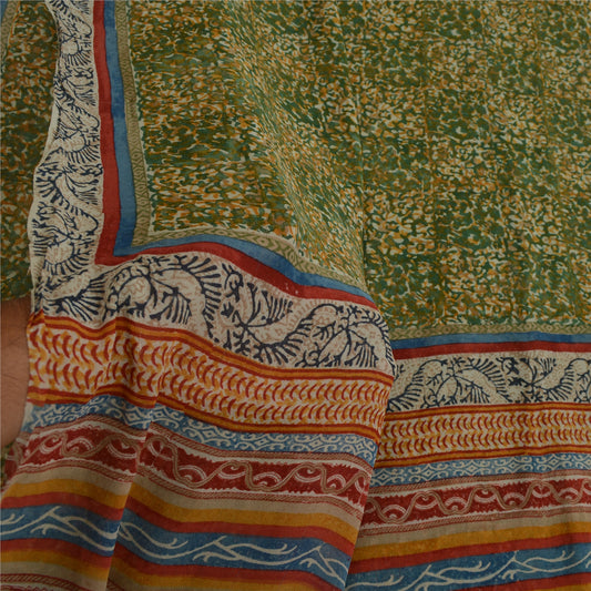 Sanskriti Vintage Sarees Grønne 100% Ren Georgette Silke Print Sari Håndværk Bæredygtigt Stoff