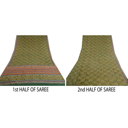 Сари Sanskriti Vintage Green 100% чистый шелк жоржет с принтом сари Craft Экологичная ткань