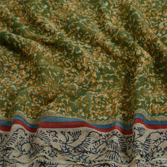 Sanskriti Vintage Sarees Grønne 100% Ren Georgette Silke Print Sari Håndværk Bæredygtigt Stoff